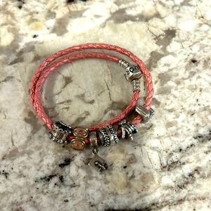 Pandora Cord Wrap Bracelet with 5 Charms